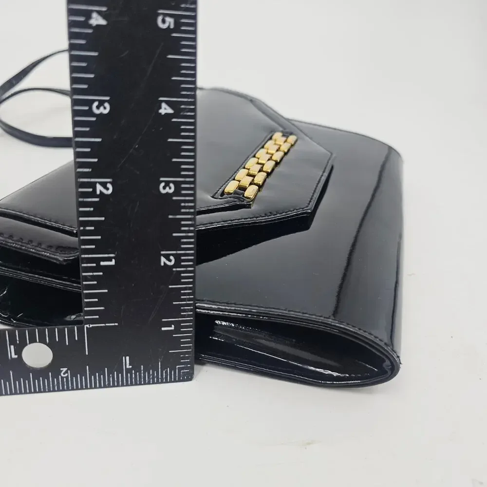 1960s Mod Style Clutch Cocktail Glamour Black Patent Clutch Purse Evening Bag